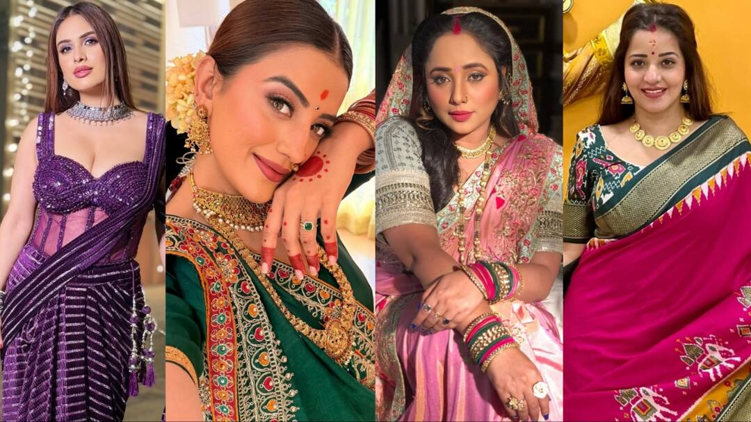 Chhath Puja 2025: छठ पर लगना है खूबसूरत, तो पूजा में पहने इन भोजपुरी हसीनाओं की तरह साड़ी