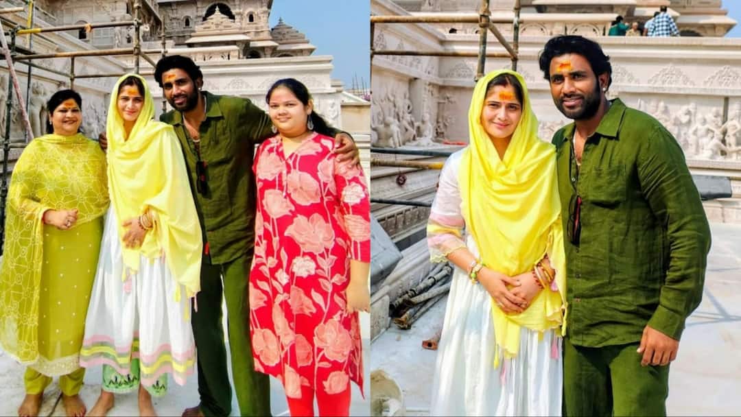 पति दीपक चौहान और परिवार संग अयोध्या पहुंचीं आरती सिंह, राम मंदिर में किए दर्शन
