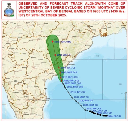 Cylone Montha Landfall: తీరం దాటిన మొంథా తుపాను.. నేడు ఏపీ, తెలంగాణలో భారీ వర్షాలు.. ఐఎండీ రెడ్ అలర్ట్