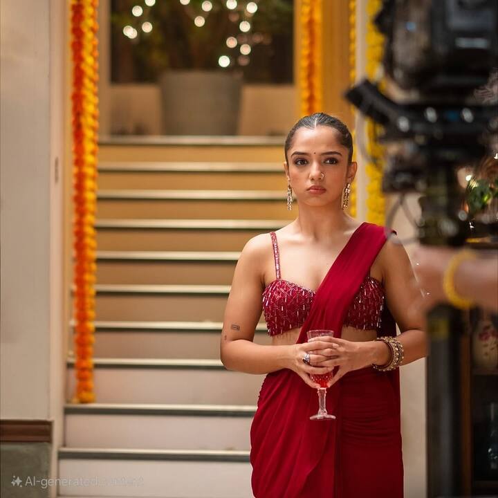 Ahsaas Channa : Ahsaas Channa brought sophistication and heat in equal measure in her first Netflix film Greater Kalesh. Her red-hot saree, paired with an embellished blouse and statement danglers, gave the ensemble a perfect mix of glamour and poise. (All Image: Special Arrangement)