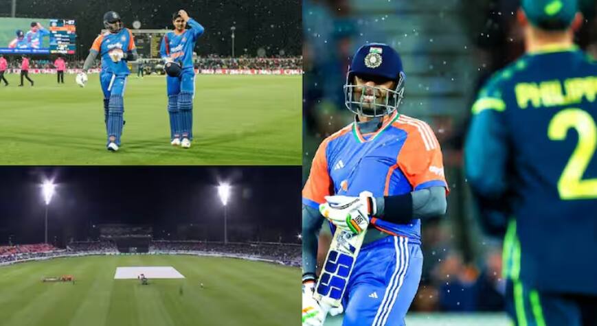 ਮੀਂਹ 'ਚ ਬਰਬਾਦ ਹੋਇਆ ਭਾਰਤ-ਆਸਟ੍ਰੇਲੀਆ ਦਾ ਪਹਿਲਾ ਟੀ-20 ਮੈਚ, ਸਿਰਫ 58 ਗੇਂਦਾ ਦਾ ਹੋਇਆ ਖੇਡ india-vs-australia-1st-t20-no-result-due-to-rain-match-abandoned-suryakumar-yadav-shubman-gill-canberra ਮੀਂਹ 'ਚ ਬਰਬਾਦ ਹੋਇਆ ਭਾਰਤ-ਆਸਟ੍ਰੇਲੀਆ ਦਾ ਪਹਿਲਾ ਟੀ-20 ਮੈਚ, ਸਿਰਫ 58 ਗੇਂਦਾ ਦਾ ਹੋਇਆ ਖੇਡ