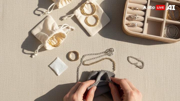 सावधानी से दोबारा पैक करें: उपयोग के बाद अपने आभूषणों को दूर रखने से पहले, इसे साफ करें और अच्छी तरह से दोबारा पैक करें। विभिन्न धातुओं को एक साथ मिलाने से बचें, क्योंकि यह खरोंच और नीरसता को रोकने में मदद करता है। (छवि स्रोत: एबीपी लाइव एआई)