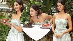 27 साल की हुईं अनन्या पांडे, मीडिया संग काटा केक, ऑफ शोल्डर चेक ड्रेस में क्यूट दिखीं बर्थडे गर्ल