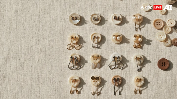 इयररिंग्स को जोड़े में रखें: छोटे स्टड और ड्रॉप्स अक्सर गुम हो जाते हैं। शर्ट के अतिरिक्त बटनों का उपयोग करें, प्रत्येक बाली को बटन के छेद में डालें और पीछे की ओर सुरक्षित करें। यह जोड़ियों को एक साथ रखने का एक त्वरित और चतुर तरीका है। (छवि स्रोत: एबीपी लाइव एआई)