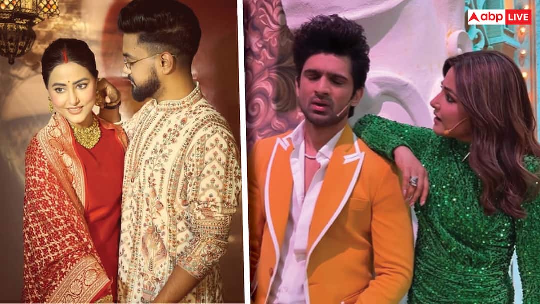 हिना खान ने पति के सामने 8 साल छोटे लड़के को किया किस, इसके बाद जो हुआ... hina khan kisses 8 years younger actor in front of husband abhishek kumar on pati patni aur panga set हिना खान ने पति के सामने 8 साल छोटे लड़के को किया किस, इसके बाद जो हुआ...