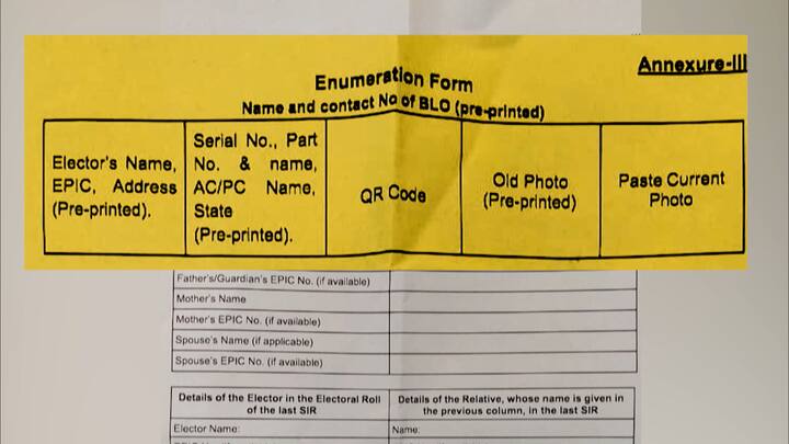 ফর্মের একেবারে ওপরে ভোটারের নাম, ভোটার কার্ড নম্বর এবং ঠিকানা ছাপা থাকবে। সেই সঙ্গে ছাপা থাকবে পার্ট নম্বর, বুথ নম্বর এবং ভোটার কার্ডের পুরনো ছবি।   এখানে পুরনো ছবির পাশে লাগাতে হবে ভোটারের এখনকার ছবি। লিখতে হবে, জন্মের তারিখ ও মোবাইল নম্বর। আধার নম্বর দিতেও পারেন, নাও পারেন।
