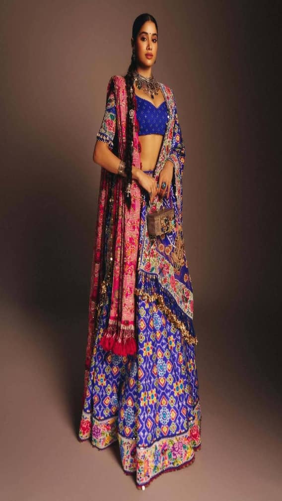 Janhvi Kapoor Stuns In Royal Blue Mirror-Work Lehenga