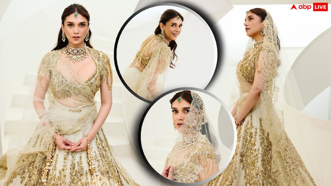 एक बार फिर दुल्हन बनीं अदिति राव हैदरी, गोल्डन लहंगे में दिए जबरदस्त पोज