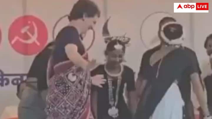तस्वीर प्रियंका गांधी की है, जो बिहार में चुनाव के दौरान एक मंच पर वहां का पारंपरिक नृत्य करती दिखाई दी थीं. उनका यह वीडियो काफी बार देखा गया था और खूब वायरल हुआ था.