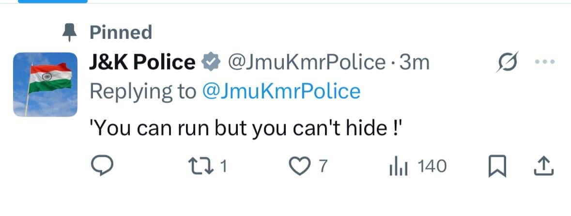 तुम भाग सकते हो, लेकिन छिप नहीं सकते', फरीदाबाद में जैश मॉड्यूल के भंडाफोड़ के बाद J-K पुलिस का ट्वीट