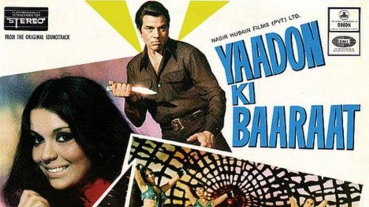 5. Yaadon Ki Baaraat: In Yaadon Ki Baaraat, Dharmendra played the eldest of three brothers separated in childhood, bringing an intense emotional core to this masala entertainer. His character, Shankar, was driven by pain, duty, and the hope of reuniting his family. His deep voice, rugged charm, and heartfelt performance elevated the film from a typical revenge drama to a cult classic. Songs like Yaadon Ki Baaraat Nikli Hai Aaj became timeless, largely because Dharmendra infused the story with sincerity and nostalgia. (Image Source: Pinterest/tstadtman)