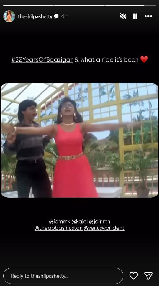 बाजीगर' के 32 साल पूरे! शिल्पा शेट्टी ने शाहरुख खान के साथ पुरानी यादें कीं ताजा, बोलीं- 'क्या शानदार सफर रहा