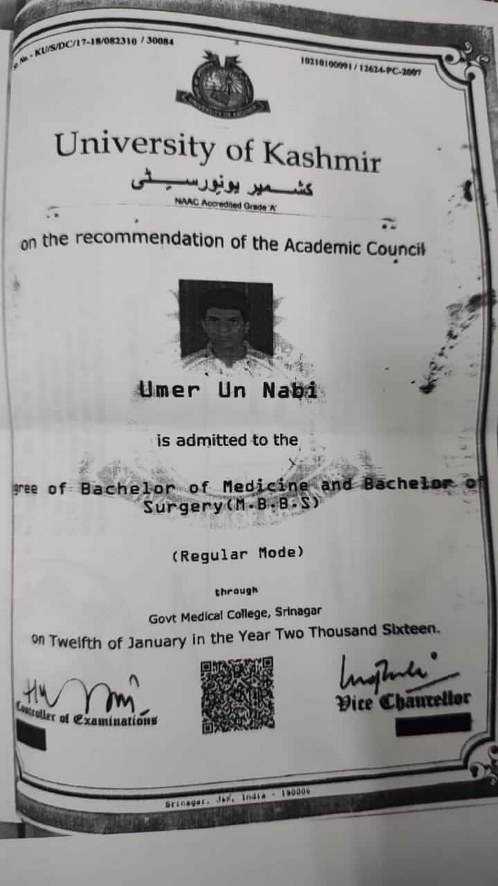 Exclusive: Delhi Blast Suspect Umar's Documents Confirm He Worked At Al-Falah University