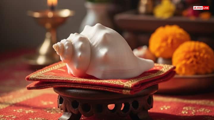 According to Vastu, the conch should never be kept directly on the ground. During puja, it is kept on a clean cloth or a small stand. The conch is considered a symbol of the gods, hence it is necessary to maintain its purity.