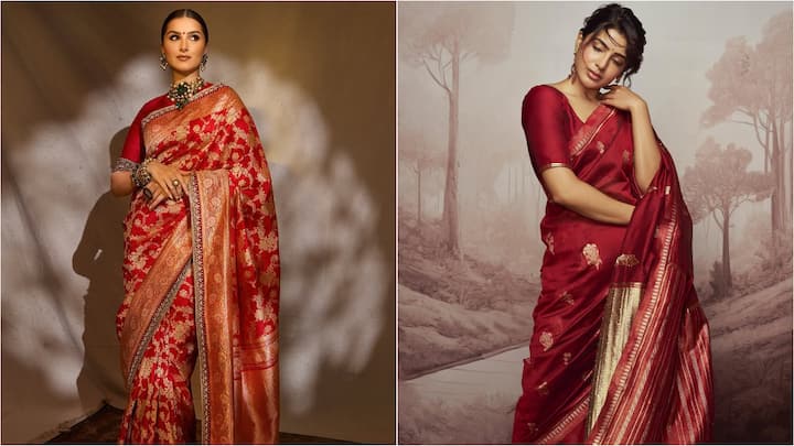 Take style inspiration from Bollywood divas as they redefine elegance in stunning red silk sarees this wedding season.
