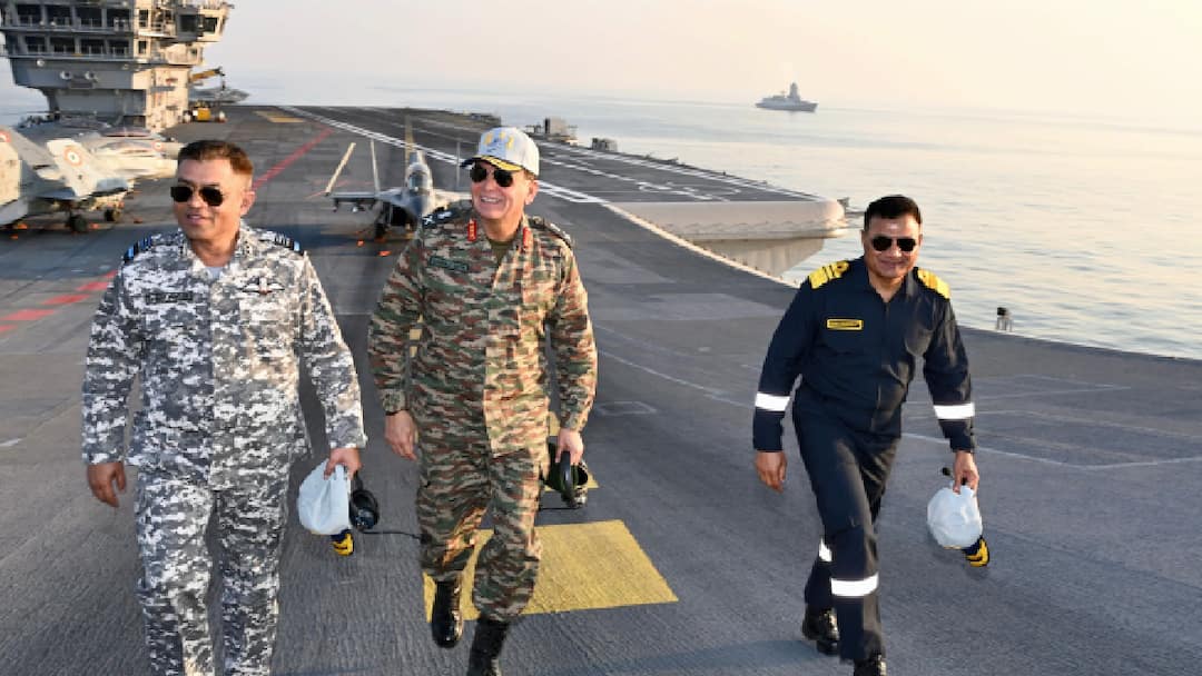 Top Military Commanders Review Multi-Domain Operations Aboard INS Vikrant During Exercise Trishul
