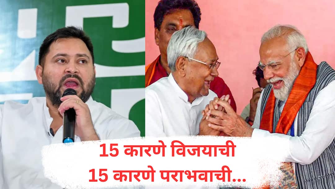Bihar Election Results narendra modi nitish kumar vs tejashwi yadav 15 reasons for NDA victory mahagathbandhan defeat Bihar Results 2025 : तेजस्वी यादव लढले पण करिश्मा मोदी-नितीश कुमारांचाच; NDA च्या विजयाची 15 कारणे, महागठबंधन का हरले? पराभवाची 15 कारणे