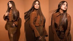 ब्राउन शर्ट, गले में टाई और सितारों वाली स्कर्ट, हिना खान ने गॉर्जियस लुक में दिए ऐसे-ऐसे पोज