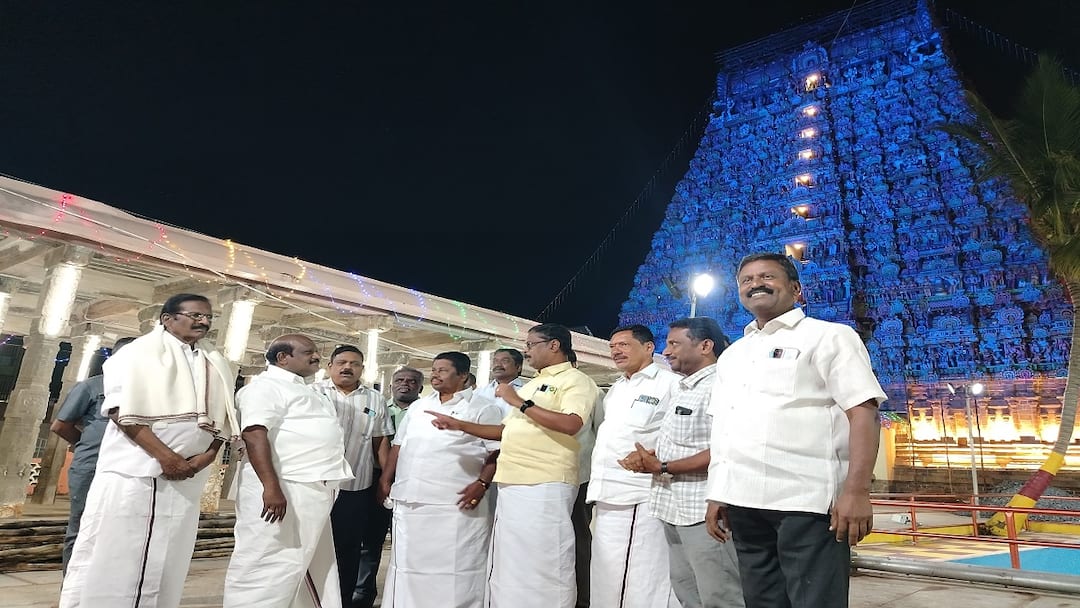 கும்பகோணம் ஆதிகும்பேஸ்வரர் கோயில் திருப்பணிகள்... உயர்கல்வித்துறை அமைச்சர் ஆய்வு