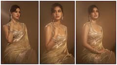 गोल्डन पर्ल साड़ी में बला की हसीन लगीं दिशा पाटनी, वायरल फोटोज में देखें खूबसूरती