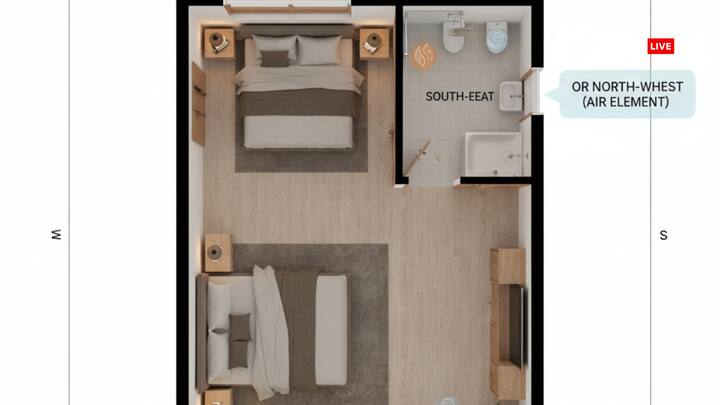 वास्तु शास्त्र के अनुसार अटैच बाथरूम घर की उत्तर पूर्व (ईशाण कोण) में बनाने से वास्तु दोष लगता है.इस दिशा में जल निकासी और अशुद्धि से जुड़ा कोई भी स्थान नहीं बनाना चाहिए.