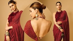 प्रिंटेड साड़ी...बैकलेस ब्लाउज और माथे पर बिंदी, देसी लुक में फिर कृति सेनन ने ढाया कहर, देखें दिलकश तस्वीरें