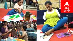 தடைகளைத் தகர்த்த ஓவியப் படைப்புகள்: காலால் சித்திரம் வரைந்து அசத்திய லட்சுமி - மயிலாடுதுறையில் நெகிழ்ச்சியான போட்டி!