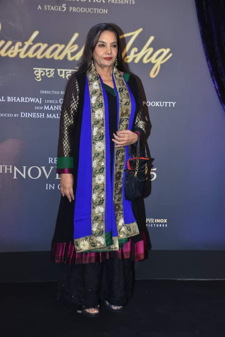 Shabana Azmi also arrived at the event wearing a black colored Anarkali suit. She had paired a blue colored dupatta with it.