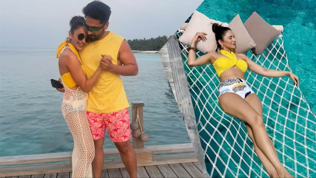 पति जैकी भगनानी संग मालदीव पहुंचीं रकुल प्रीत सिंह, बीच से शेयर की रोमांटिक तस्वीरें