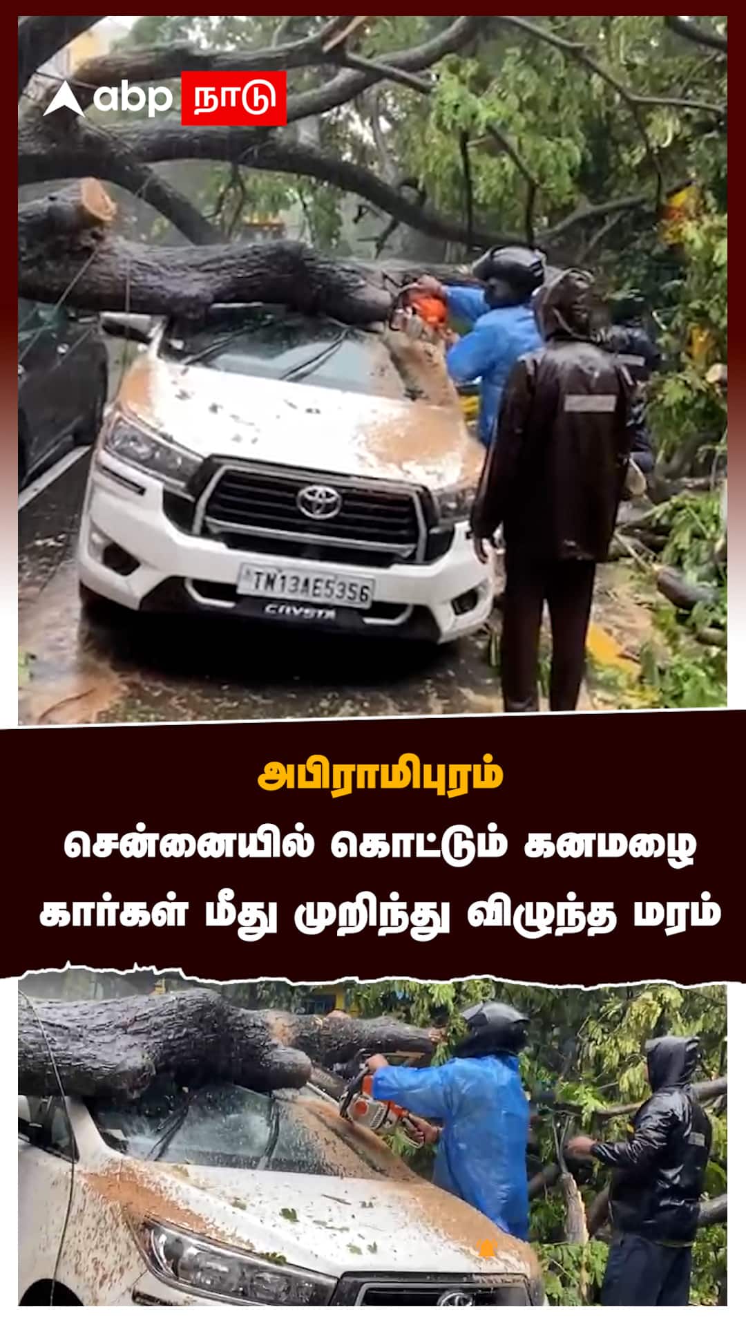 அபிராமிபுரம்சென்னையில் கொட்டும் கனமழை கார்கள் மீது முறிந்து விழுந்த மரம்:Chennai rain