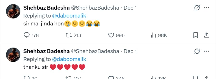 Bigg Boss 19 के घर से आते ही शहबाज ने की अमाल मलिक के पिता के साथ मस्ती, पोस्ट पर रिप्लाई कर बोले- 'सर मैं जिंदा हूं