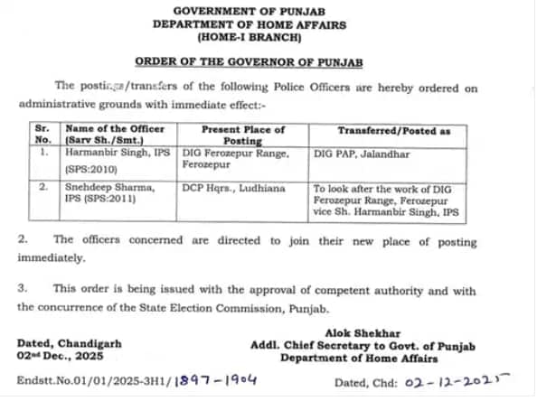 ਪੰਜਾਬ 'ਚ ਵੱਡੀ ਹਲਚਲ, ਹਰਮਨਬੀਰ ਸਿੰਘ ਗਿੱਲ ਦਾ ਤਬਾਦਲਾ