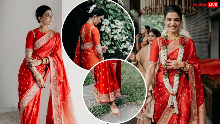 Samantha Ruth Prabhu: एक्ट्रेस सामंथा रूथ प्रभु की शादी की तस्वीरें इन दिनों इंटरनेट पर छाई हैं. फैंस उनके ब्राइडल लुक को खूब तारीफ कर रहे हैं. आइए देखते  हैं उनकी ये खूबसूरत तस्वीरें