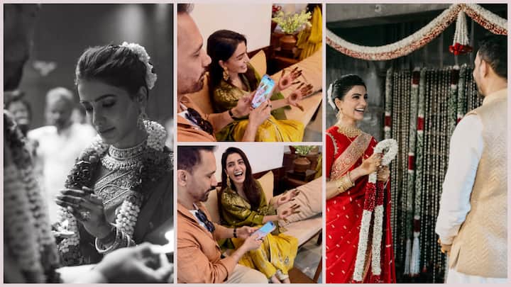 Samantha Wedding Ceremony: सामंथा रूथ प्रभु और राज निदिमोरू की शादी की तस्वीरें सोशल मीडिया पर वायरल हैं. इस बीच उनकी मेहंदी और वरमाला की अनदेखी तस्वीरें भी सामने आ गई हैं.