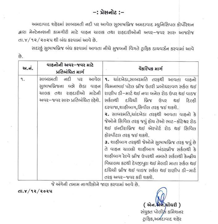 Ahmedabad: સુભાષ બ્રિજના મધ્યભાગમાં તિરાડ, અમદાવાદ મનપાએ આગામી 5 દિવસ સુધી બ્રિજ કર્યો બંધ