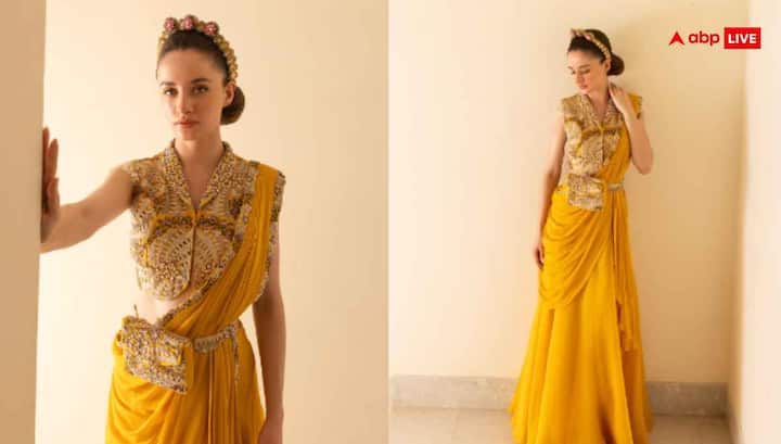 Drape-style Indo Western outfits are in trend these days. There is no tension in handling the scarf. In drape-style outfits, the dupatta is already fixed in the design. This outfit is easy to wear, stylish in appearance and looks great in photos. This is a perfect option for a music night or cocktail party.