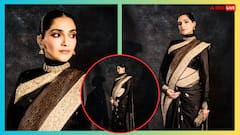 ब्लैक साड़ी पहन सोनम कपूर ने फ्लॉन्ट किया बेबी बंप, टर्टल नेक ब्लाउज में दिखा क्लासी लुक|