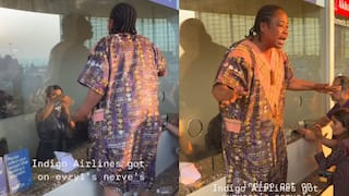 African Woman Climbs Onto IndiGo Counter, Shouts At Staff After Flight Cancellation; Video Goes Viral
