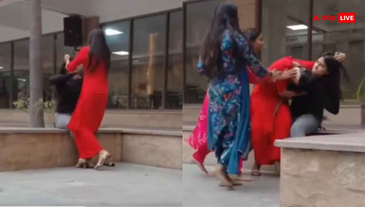 एमिटी यूनिवर्सिटी में हो गया कलेश, दो लड़कियों में जमकर हुई बाल नोंचाई; देखें वीडियो