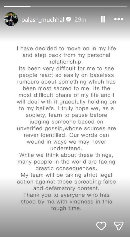 पलाश मुच्छल से नहीं होगी स्मृति मंधाना की शादी, पहली बार खुद किया कंफर्म