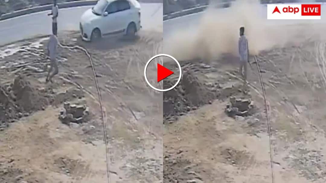 Accident video Speeding car hit a man standing on side of the highway and drove away video goes viral