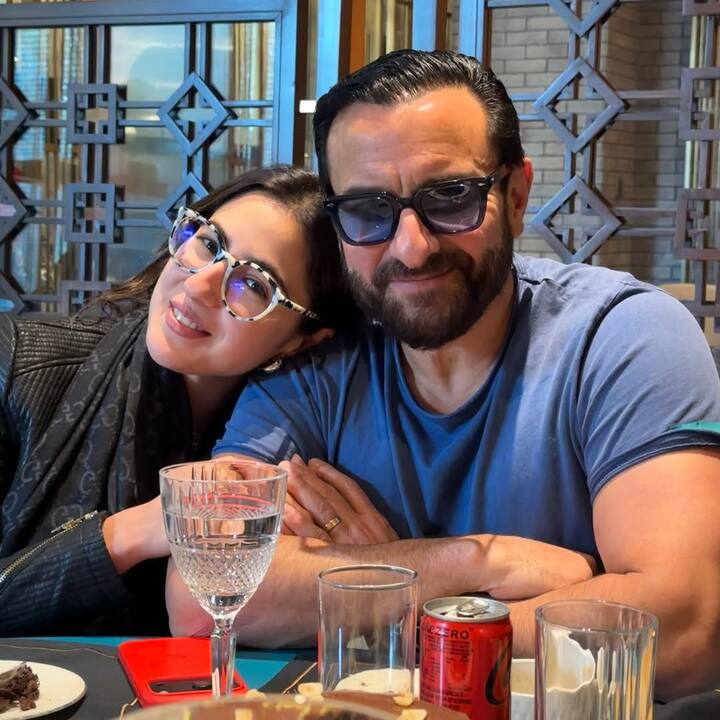 The third photo has been shared by the actress with her father Saif Ali Khan. In which both of them are seen having cute bonding.