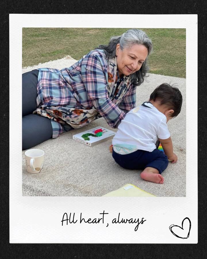 In the last picture, Sharmila is seen playing in the park with her grandson Jeh.