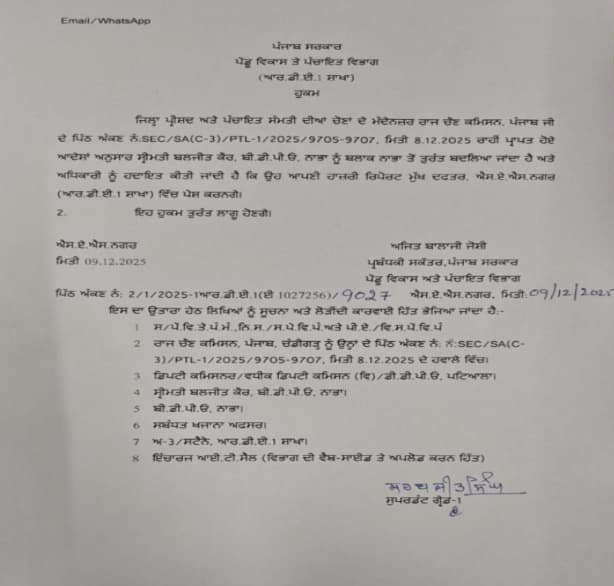 ਪੰਜਾਬ 'ਚ EC ਦੀ ਵੱਡੀ ਕਾਰਵਾਈ, BDPO ਦਾ ਹੋਇਆ ਤਬਾਦਲਾ