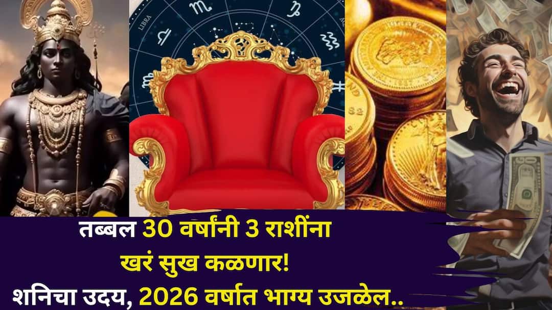 Shani Uday 2026 astrology marathi news After 30 years Saturn will rise year 2026 will bring good fortune for 3 zodiac signs  Shani Uday 2026: तब्बल 30 वर्षांनी 3 राशींना खरं सुख कळणार! शनिचा उदय, 2026 वर्षात राजासारखं जीवन, पैसा, नोकरी, प्रेम...