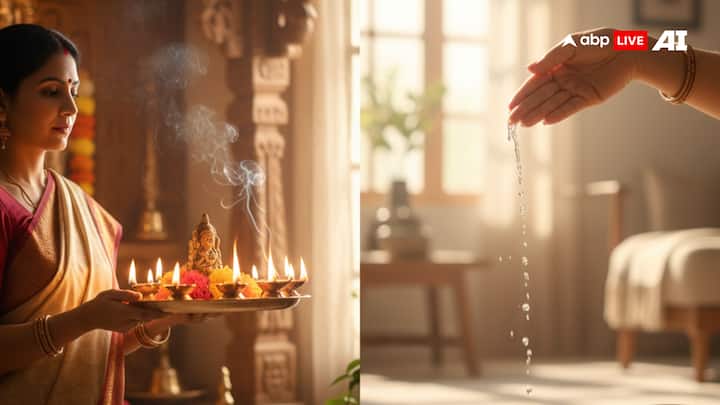 ఇంట్లో పూజ చేసిన తర్వాత, ఎల్లప్పుడూ నిలబడి హారతి ఇవ్వాలి. అలాగే పూజ తర్వాత గంగాజలం కలిపిన నీటిని ఇంటి అంతటా చల్లాలి. ఇలా చేయడం వల్ల ఇంటిలోని ప్రతికూల శక్తి తొలగిపోతుంది