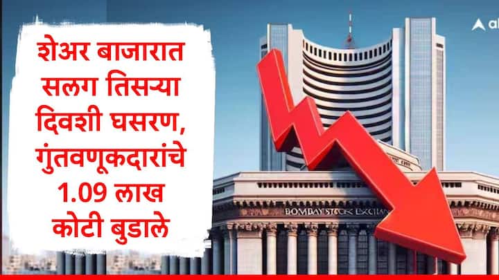 Share Market : भारतीय शेअर बाजारात सलग तिसऱ्या दिवशी घसरण कायम आहे. 10 डिसेंबर रोजी गुंतवणूकदारांचे 1.09 लाख कोटी रुपयांचे नुकसान झाले.