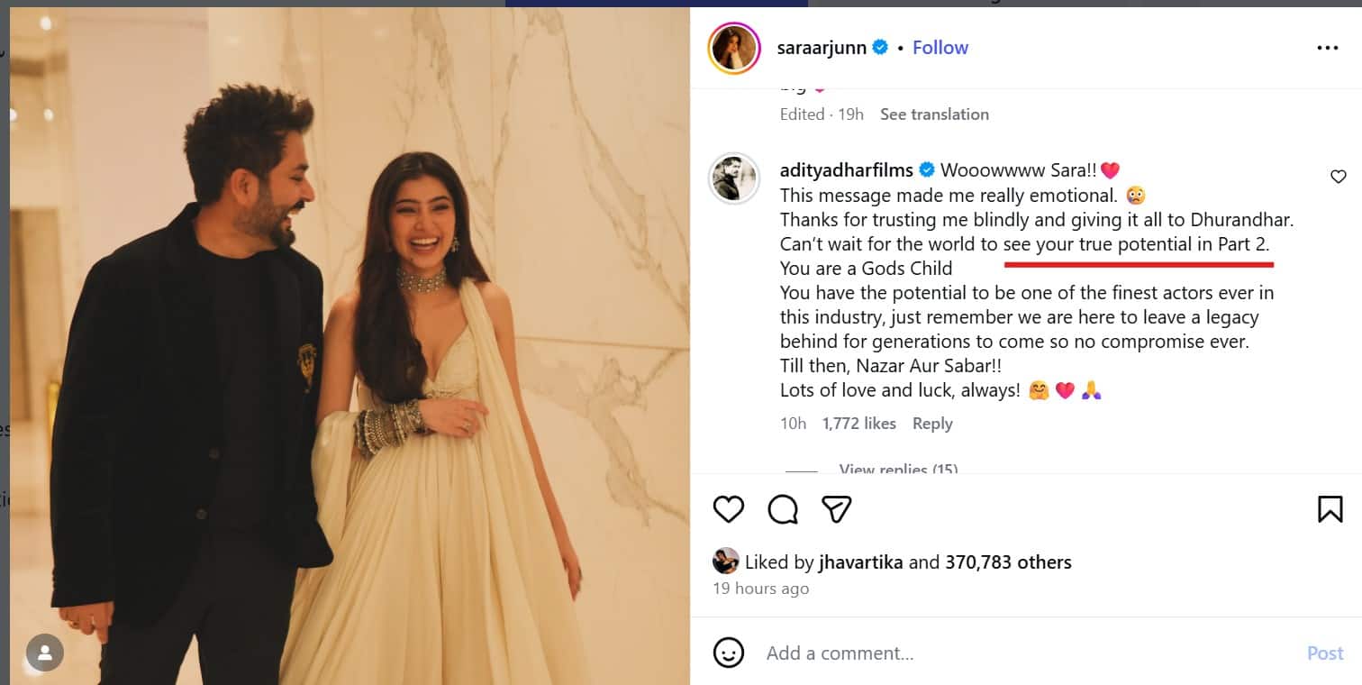 सारा अर्जुन 'धुरंधर 2' में दिखेंगी या नहीं? जानें क्या कहा डायरेक्टर आदित्य धर ने