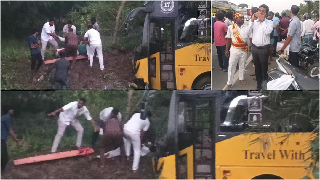 Tension on the National Highway due to a burst tire One dead in an Omni accident டயர் வெடித்ததால் திக்... திக்... தேசிய நெடுஞ்சாலையில் பதற்றம்! ஆம்னி விபத்தில் உதவிய கலெக்டர்