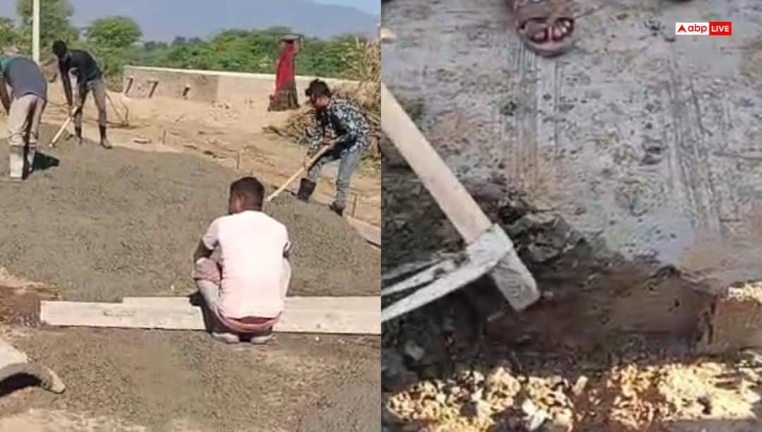 Bhimana Road Scam Villagers Halt Poor Construction Demand Inquiry ann सिरोही: सड़क निर्माण में घटिया सामग्री से ग्रामीणों में आक्रोश, काम रुकवाया